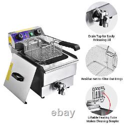11.7L Electric Deep Fryer Drain Timer Stainless Steel Home Commercial 1500W