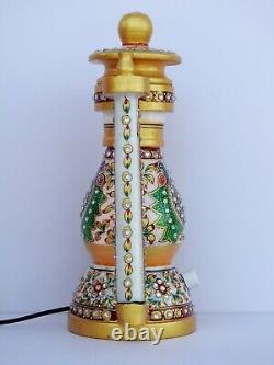 12 Marble Indian Art Lantern Electrical Lamp Handicraft Meenakari Hand Painted