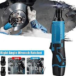 3/8'' Cordless Ratchet Right Angle Wrench Impact Power Tools 2x Li-ion Battery