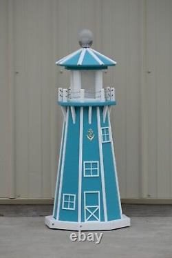 39 Octagon Electric and Solar Powered Poly Lighthouse Aruba Blue / White trim