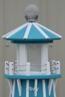 39 Octagon Electric and Solar Powered Poly Lighthouse Aruba Blue / White trim