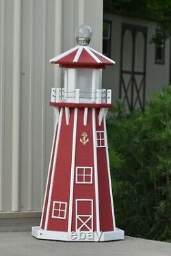 39 Octagon Electric and Solar Powered Poly Lumber Lighthouse (Red / white trim)