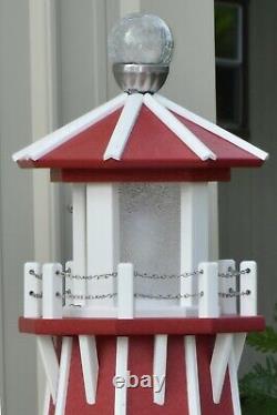 39 Octagon Electric and Solar Powered Poly Lumber Lighthouse (Red / white trim)
