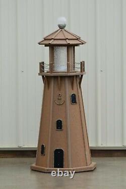 4' (8 sided) Electric and Solar Powered Solid Poly Lawn Lighthouse Mahogany