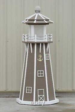 4 Foot Octagon Electric and Solar Powered Poly Lawn Lighthouse, Clay and White