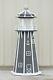 4' Octagon Electric And Solar Powered Poly Lawn Lighthouse, Gray/white Trim