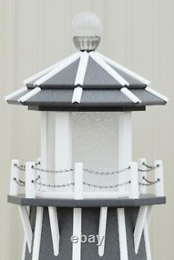 4' Octagon Electric and Solar Powered Poly Lawn Lighthouse, Gray/white trim