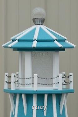 4' Octagon Electric and Solar Powered Poly Lighthouse, Aruba Blue/White Trim