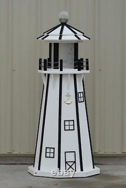 4' Octagon Electric and Solar Powered Poly Lumber Lighthouses (White/black trim)