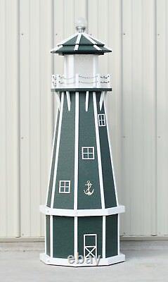 5' Octagon Electric and Solar Powered Poly Lumber Lighthouse (Green/ white trim)