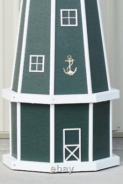 5' Octagon Electric and Solar Powered Poly Lumber Lighthouse (Green/ white trim)