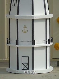 6 Foot Octagon Electric and Solar Powered Poly Lumber Lighthouse, White & black