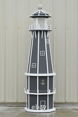 6' Octagon Electric and Solar Powered Poly Lumber Lighthouse (Gray/white)