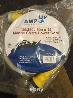 AMP UP 50A 125/250V x 15' Marine Shore Power Boat Cord Yellow 50 15 volt foot ft