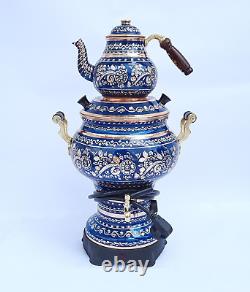 BLACK FRIDAY Blue Electric Copper Samovar (4.4L) with Teapot, Vintage Tea Maker