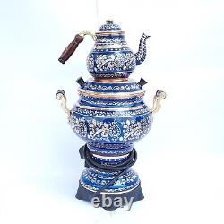 BLACK FRIDAY Blue Electric Copper Samovar (4.4L) with Teapot, Vintage Tea Maker