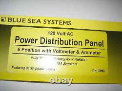 Blue Sea Systems 8098 120V AC Power Distribution Panel 5 Pos Voltmeter Ammeter
