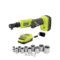 Electric Cordless Ratchet Wrench 3/8 Right Angle Power Tool 10-Piece SAE Socket
