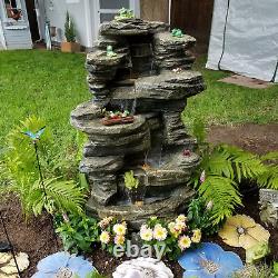 Electric Stacked Shale Water Fountain with LED Lights 38 in by Sunnydaze