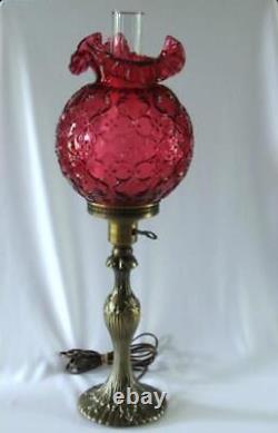 Fenton Cranberry Spanish Lace Tall Pillar Electric Table Lamp