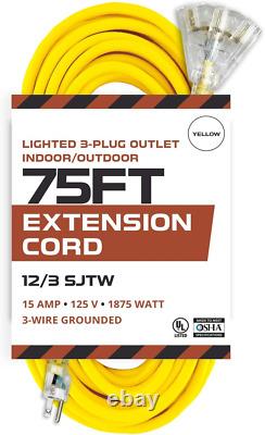 IRON FORGE CABLE 25 Foot Lighted Outdoor Extension Cord with 3 Electrical Power