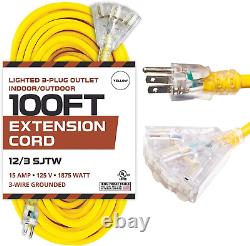 IRON FORGE CABLE 25 Foot Lighted Outdoor Extension Cord with 3 Electrical Power