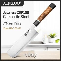 Japanese Nakiri Knife Kitchen Slicing ZDP-189 Power Steel G10 Bone Wood Premium