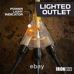 Lighted Outdoor Extension Cord with 3 Electrical Power 100 Foot, Yellow