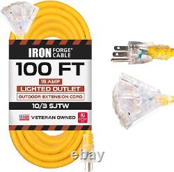 Lighted Outdoor Extension Cord with 3 Electrical Power Outlets 10/3 SJTW Heavy