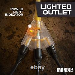 Lighted Outdoor Extension Cord with 3 Electrical Power Outlets 10/3 SJTW Heavy