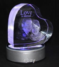 Personalised Lasered 3D Heart Photo Crystal 120x120x60mm