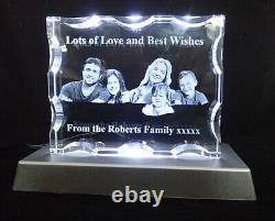 Personalised Lasered 3D Photo Crystal Beautiful Design Very Large 150x120x28mm