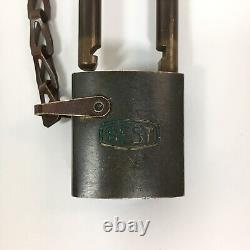 Vtg PUGET SOUND POWER & LIGHT Best Brass Padlock Unlocked Lock with Chain Fob RARE