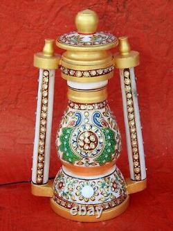12 Lanterne en marbre de l'art indien Lampe électrique Artisanat Meenakari Peint à la main