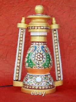 12 Lanterne en marbre de l'art indien Lampe électrique Artisanat Meenakari Peint à la main