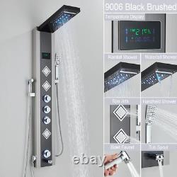 Colonne de douche LED noire avec système de jets de massage SPA pour salle de bains
