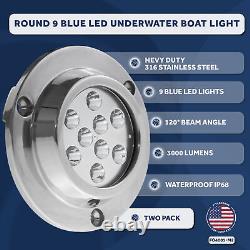 Lumières subaquatiques LED Lumière de tableau arrière pour bateau Haute puissance LED bleue, 12V 2-Pack